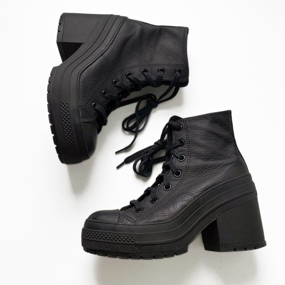 Converse | Chuck 70 De Luxe Heel Black Leather Platform Chunky Sz 7 A06145C - Picture 7 of 16